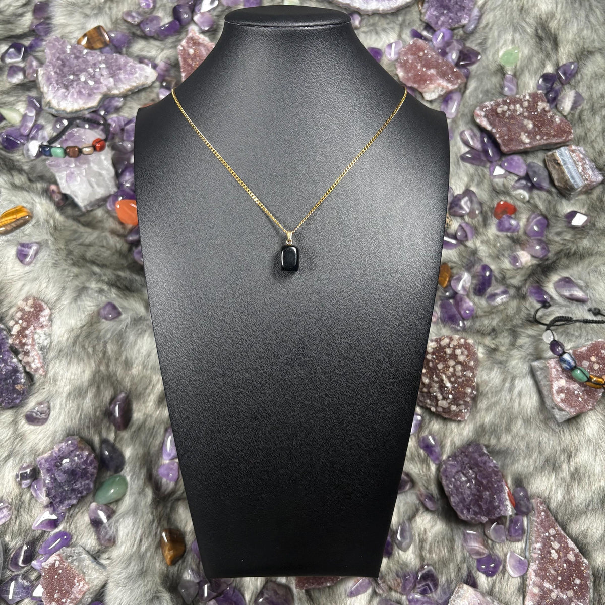 Onyx Crystal Gold Stainless Steel Chain Necklace