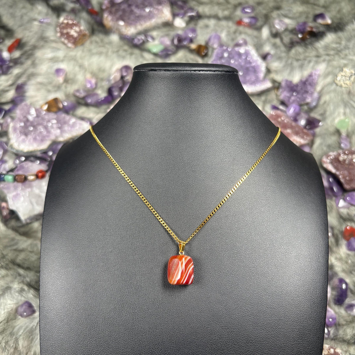 Red Agate Crystal Gold Stainless Steel Chain Necklace