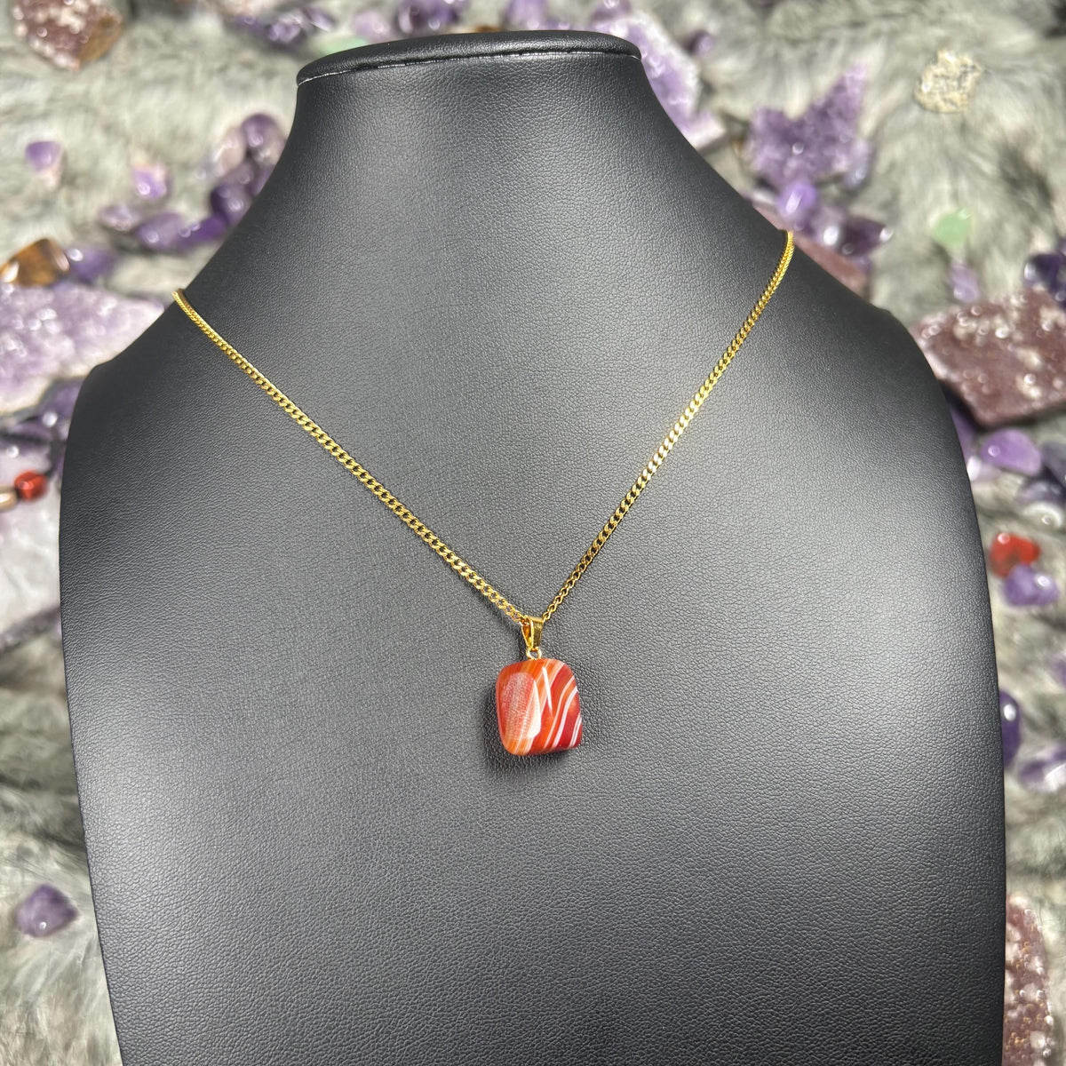 Red Agate Crystal Gold Stainless Steel Chain Necklace
