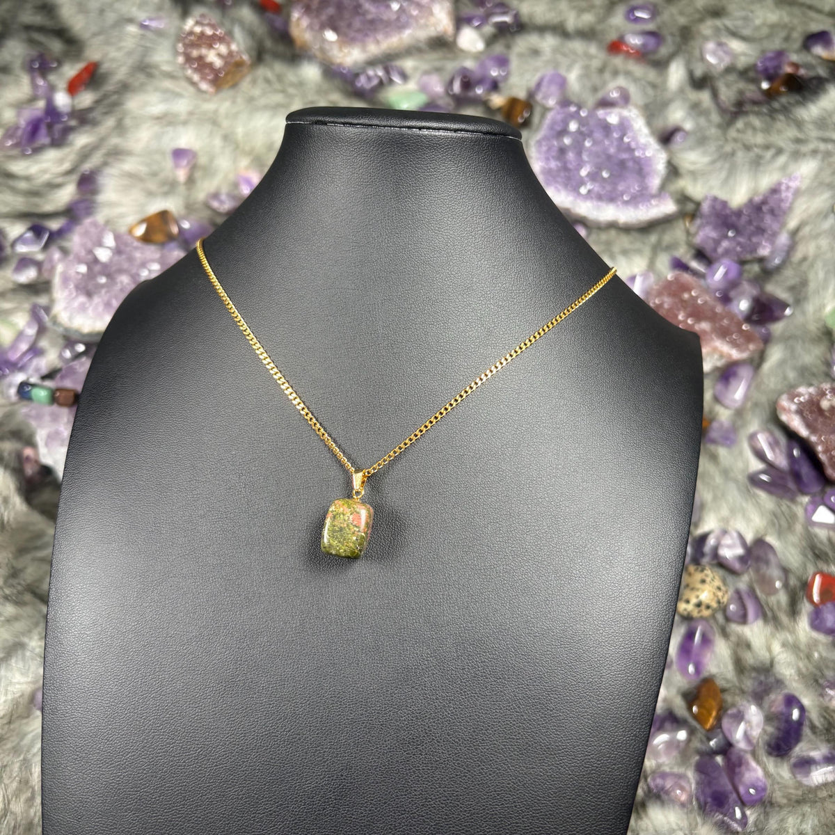 Unakite Crystal Gold Stainless Steel Chain Necklace