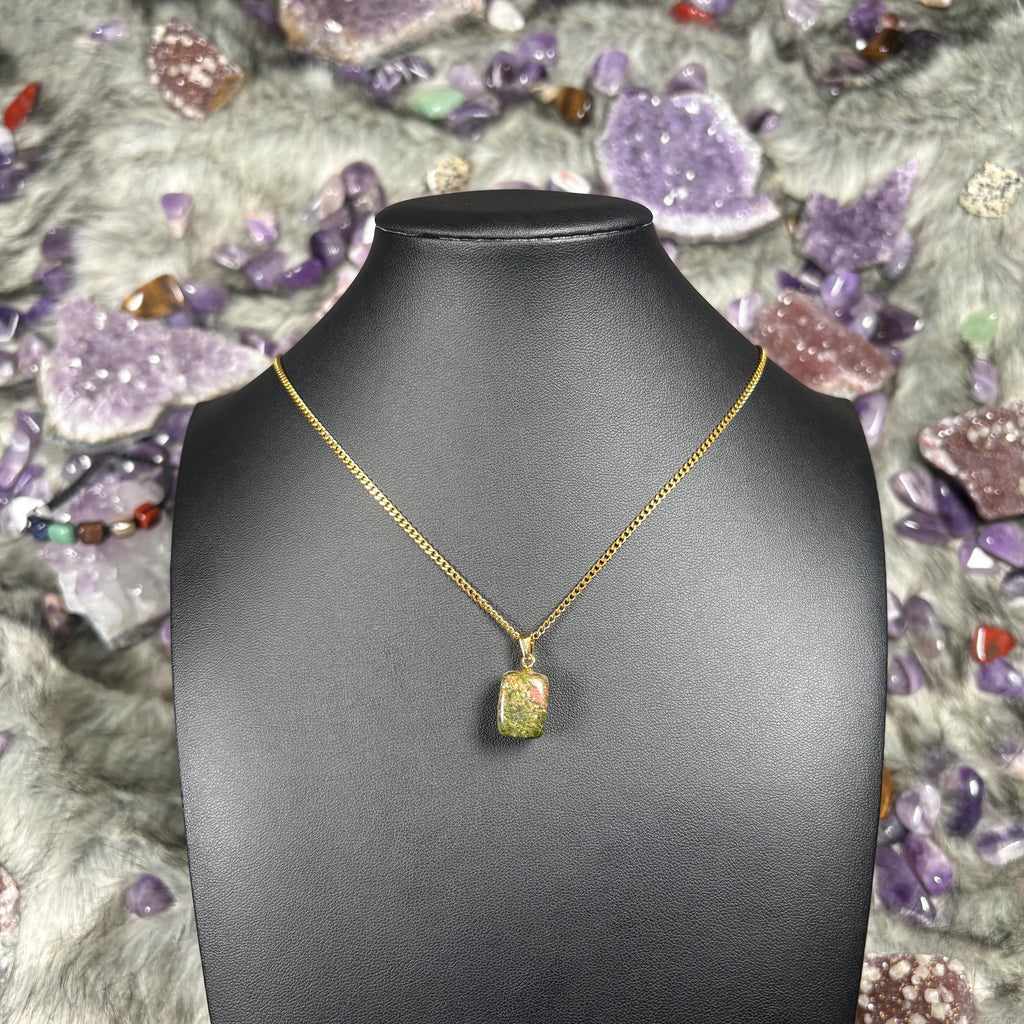 Unakite Crystal Gold Stainless Steel Chain Necklace