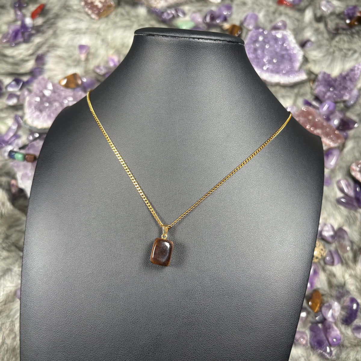 Tigers Eye Crystal Gold Stainless Steel Chain Necklace