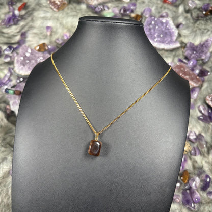 Tigers Eye Crystal Gold Stainless Steel Chain Necklace