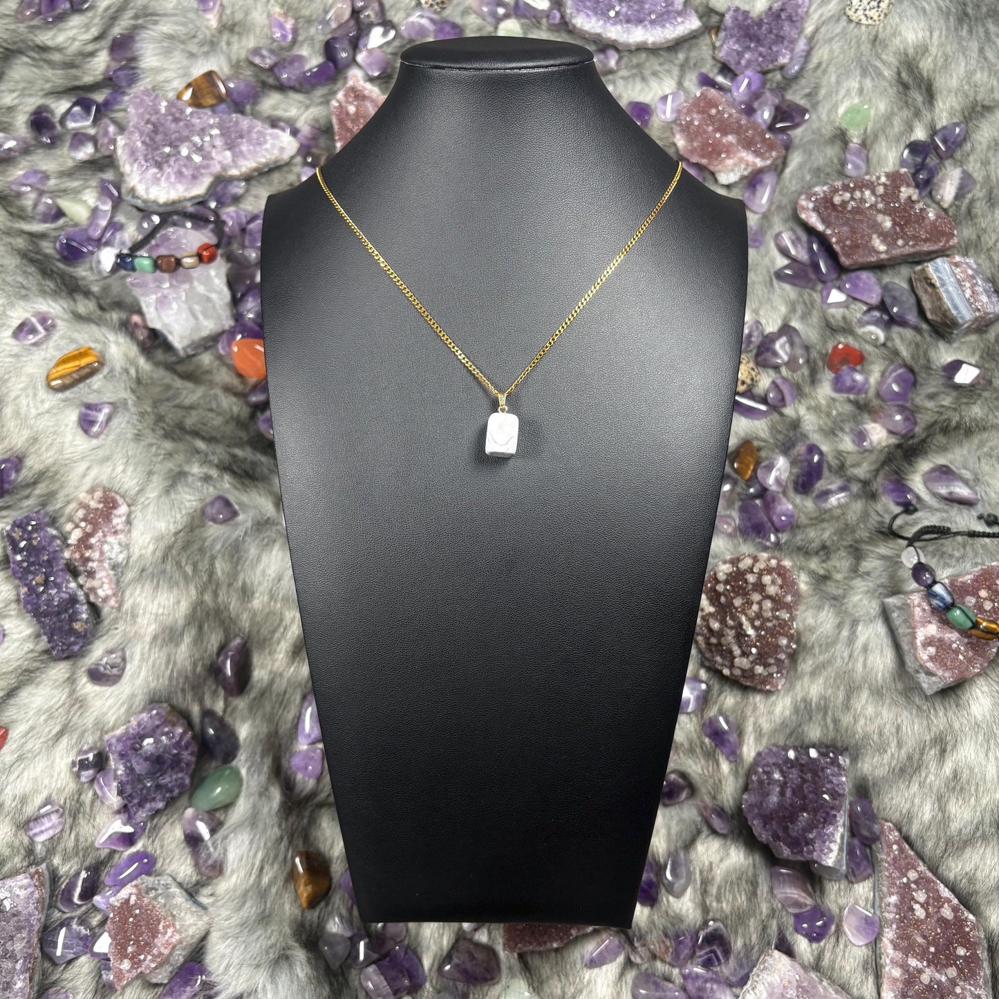 Howlite Crystal Silver Stainless Steel Chain Necklace