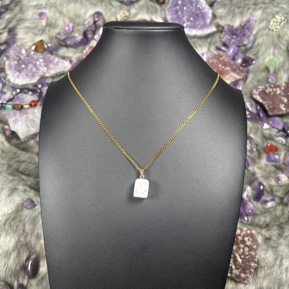 Howlite Crystal Silver Stainless Steel Chain Necklace