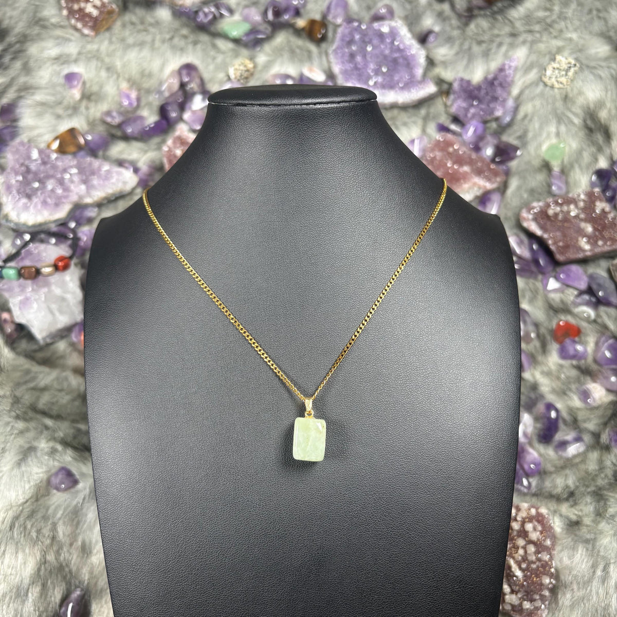 Jade Crystal Gold Stainless Steel Chain Necklace