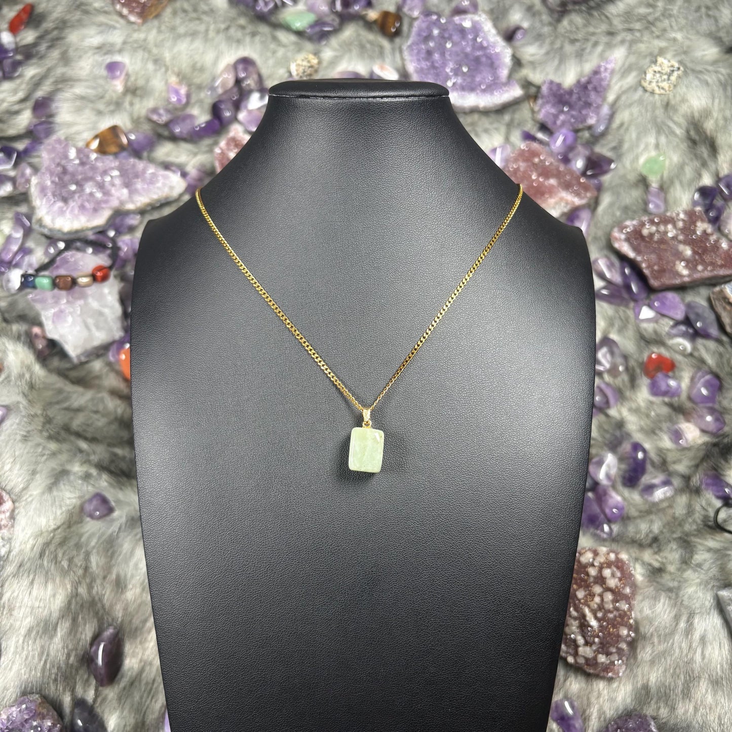 Jade Crystal Gold Stainless Steel Chain Necklace