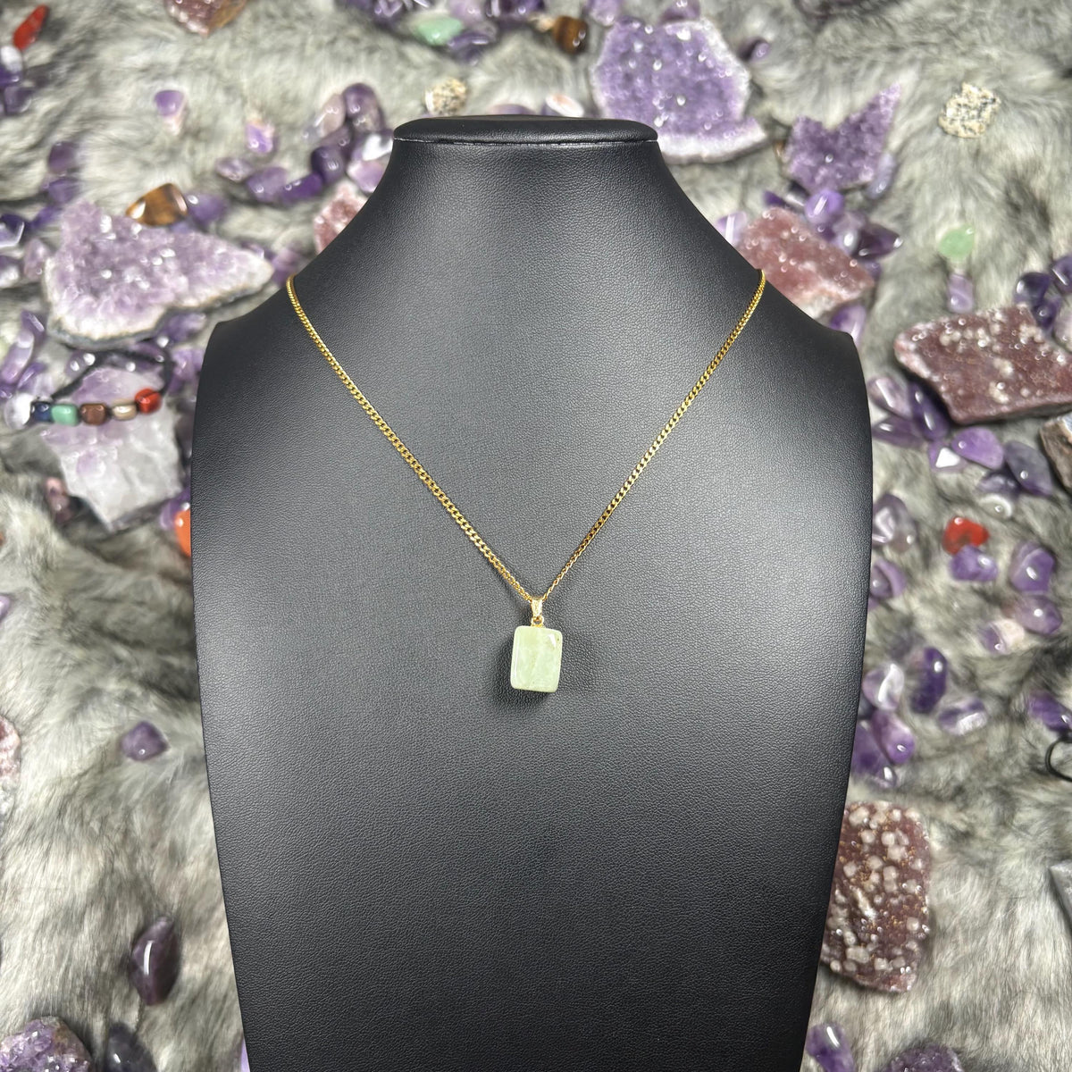 Jade Crystal Gold Stainless Steel Chain Necklace