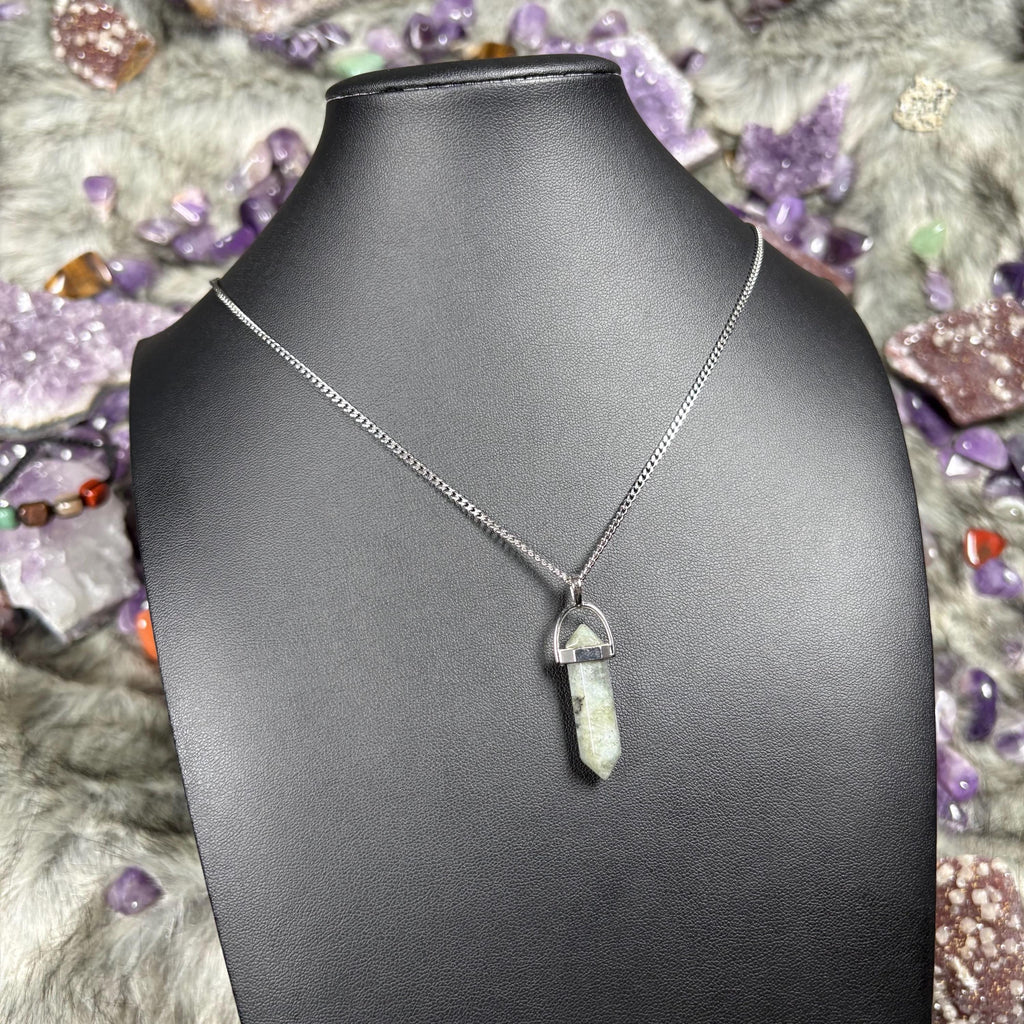 Labradorite Hexagonal Double-Terminated Silver Stainless Steel Chain Necklace