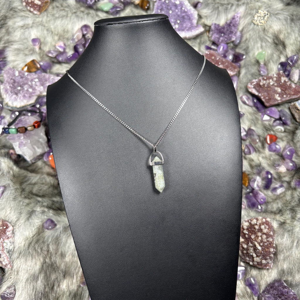 Labradorite Hexagonal Double-Terminated Silver Stainless Steel Chain Necklace