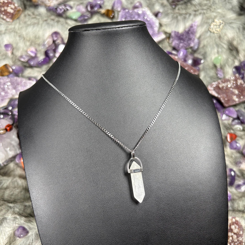 Map Stone Jasper Hexagonal Double Terminated Silver Stainless Steel Chain Necklace