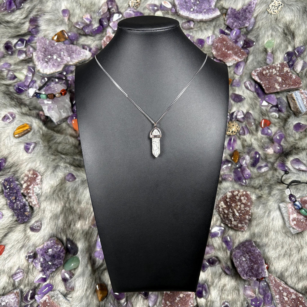 Map Stone Jasper Hexagonal Double Terminated Silver Stainless Steel Chain Necklace