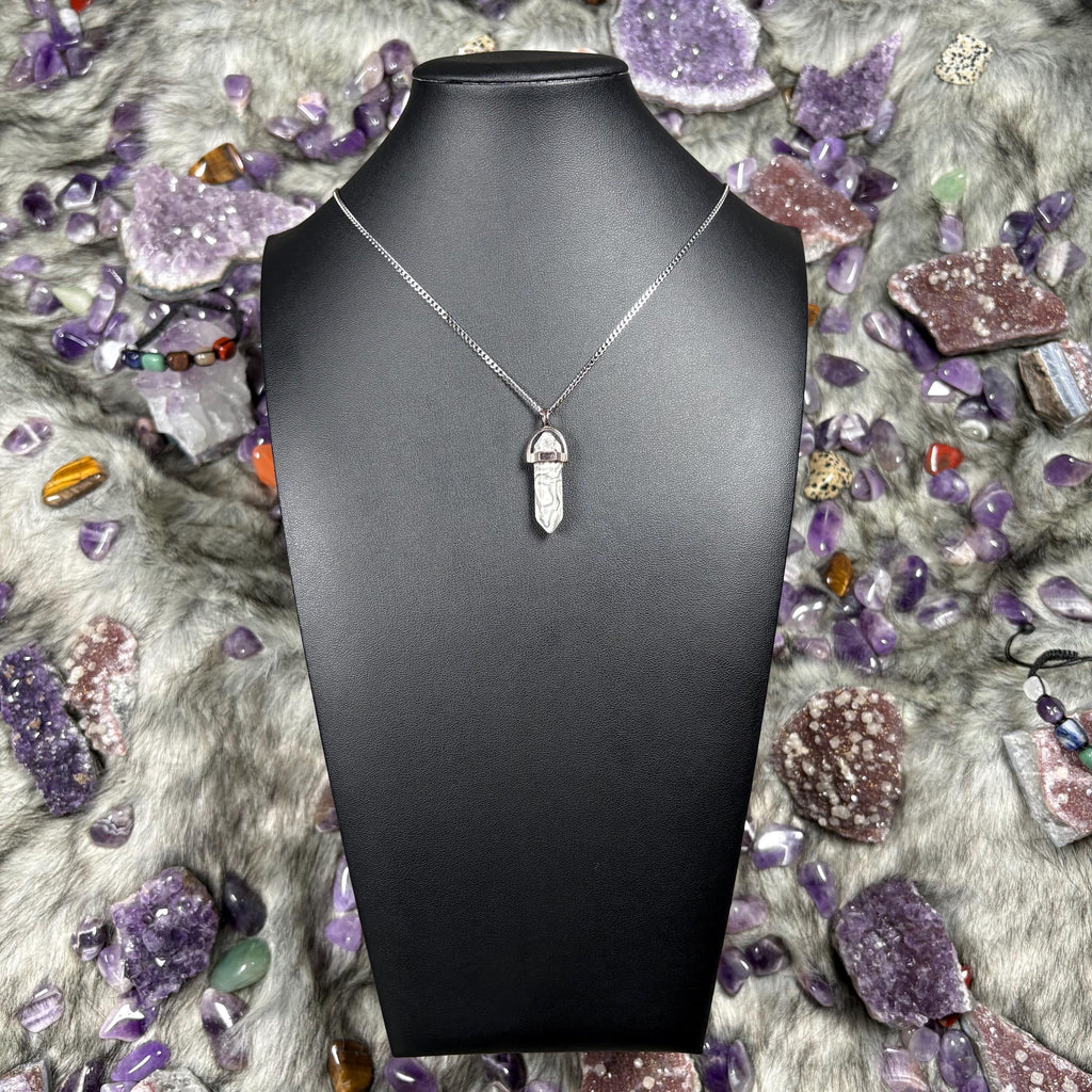 Map Stone Jasper Hexagonal Double Terminated Silver Stainless Steel Chain Necklace