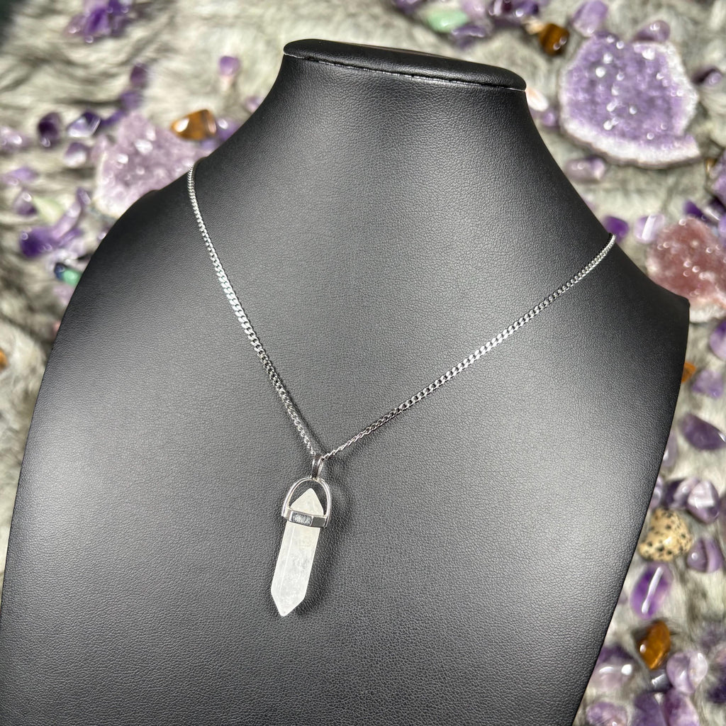 Map Stone Jasper Hexagonal Double Terminated Silver Stainless Steel Chain Necklace