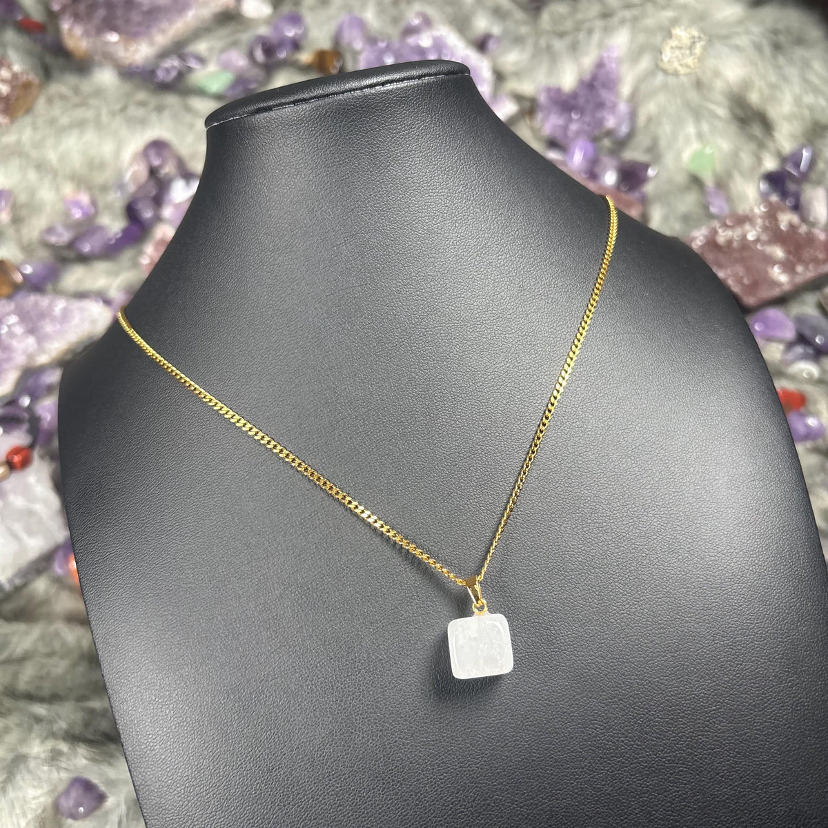 Clear Quartz Gold Stainless Steel Chain Necklace