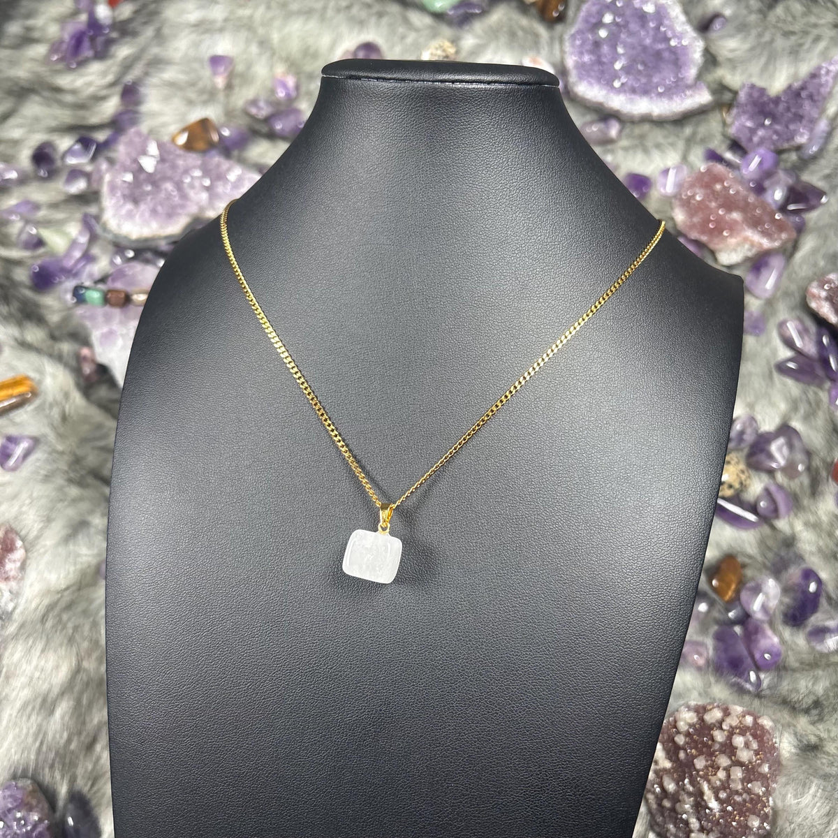 Clear Quartz Gold Stainless Steel Chain Necklace