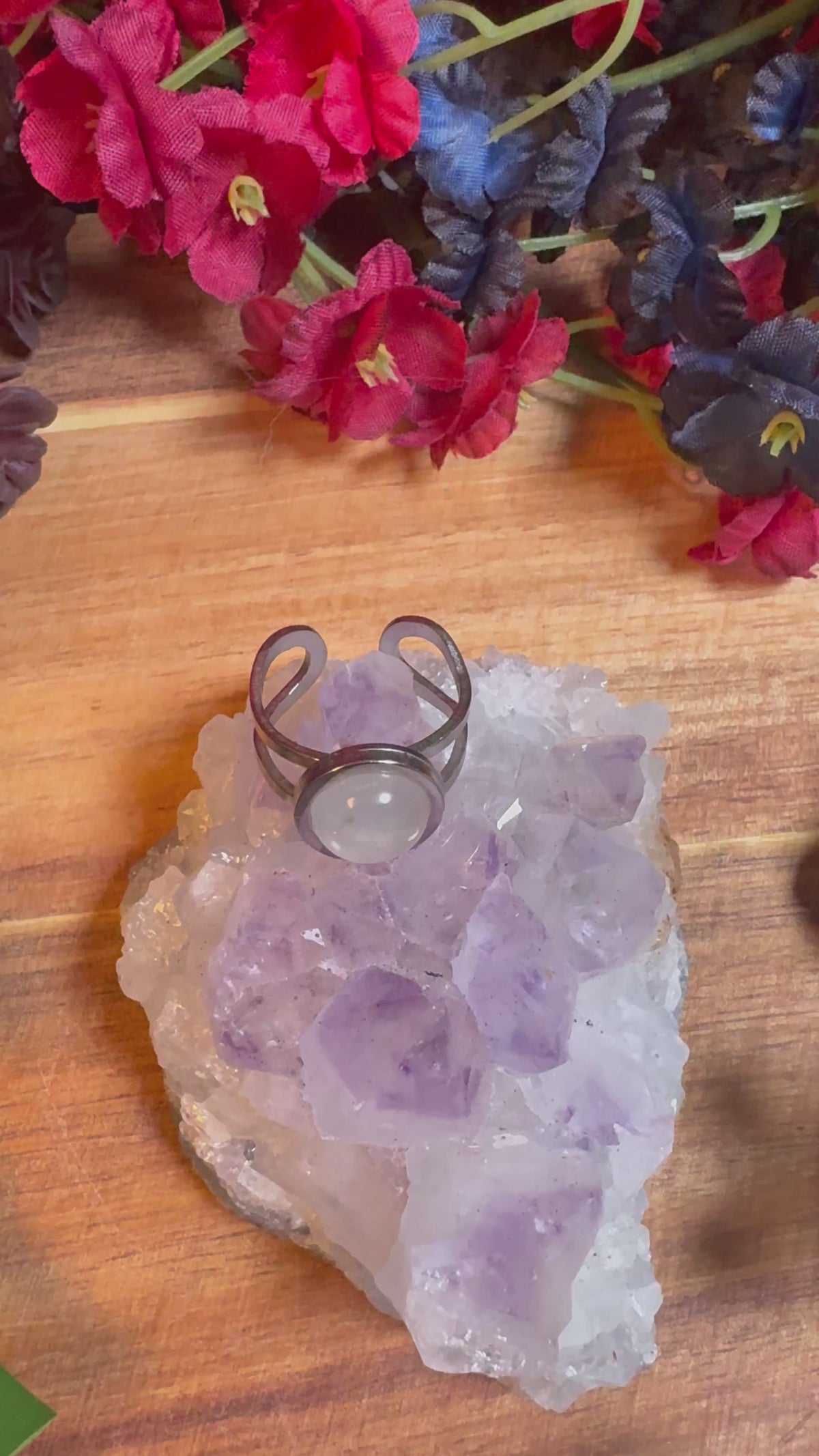 Rose Quartz Silver SoulFire Stainless Steel Adjustable Ring