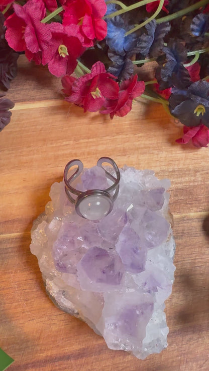 Rose Quartz Silver SoulFire Stainless Steel Adjustable Ring