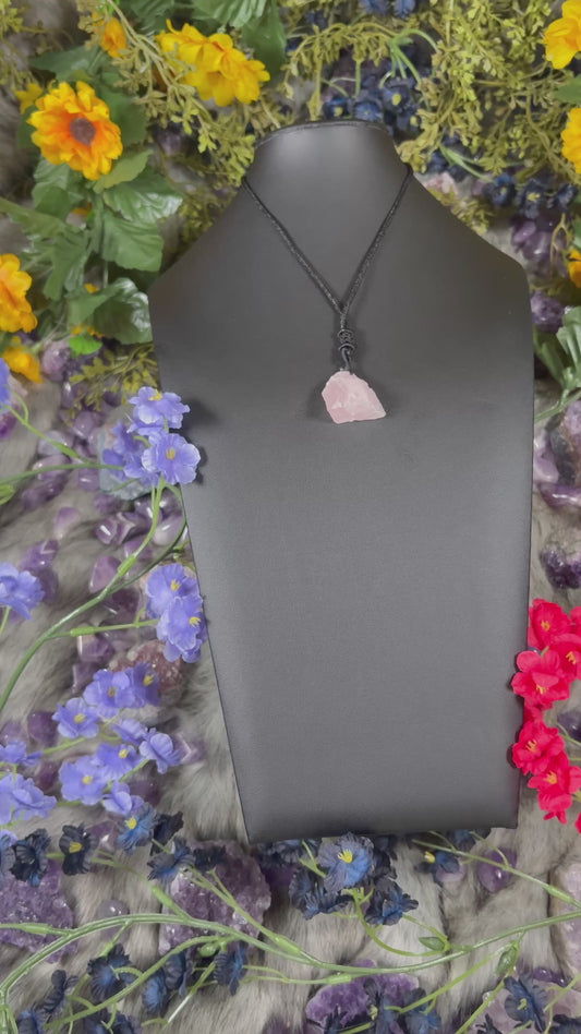 RAW Rose Quartz EarthStone Adjustable Cord Necklace