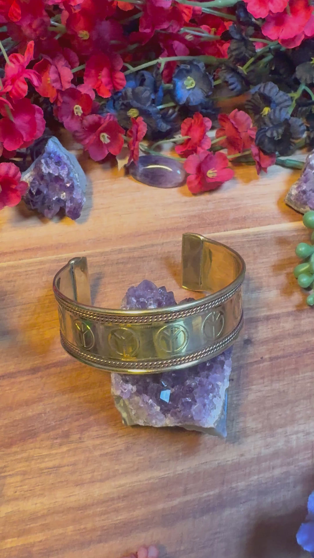 Peace Sign Brass and Copper Bangle