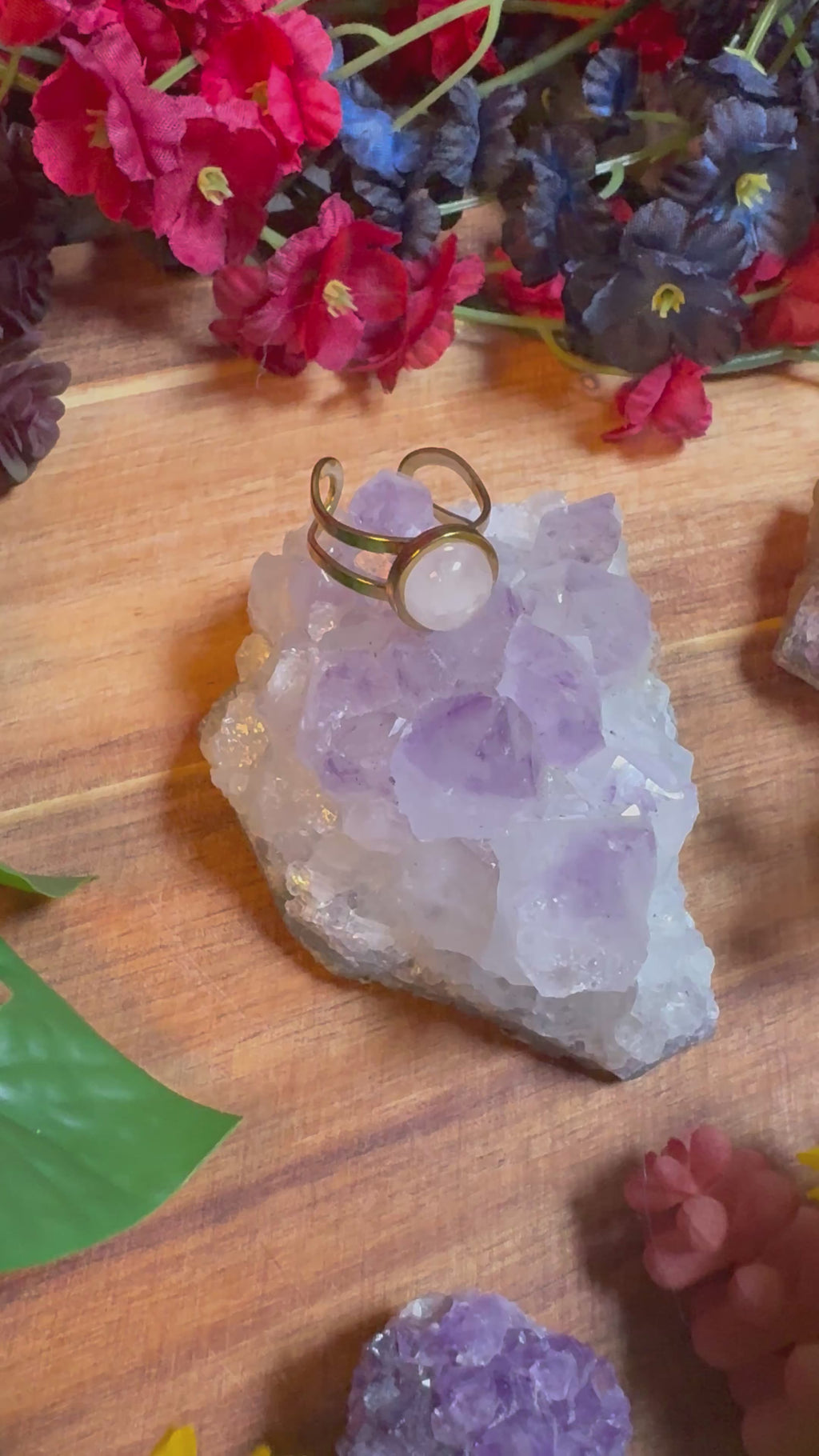 Rose Quartz Gold SoulFire Stainless Steel Adjustable Ring