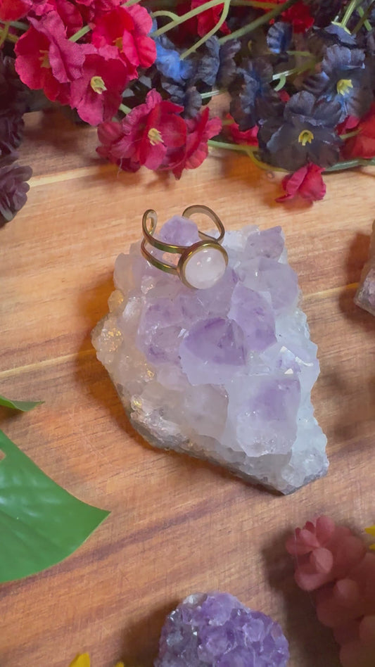 Rose Quartz Gold SoulFire Stainless Steel Adjustable Ring