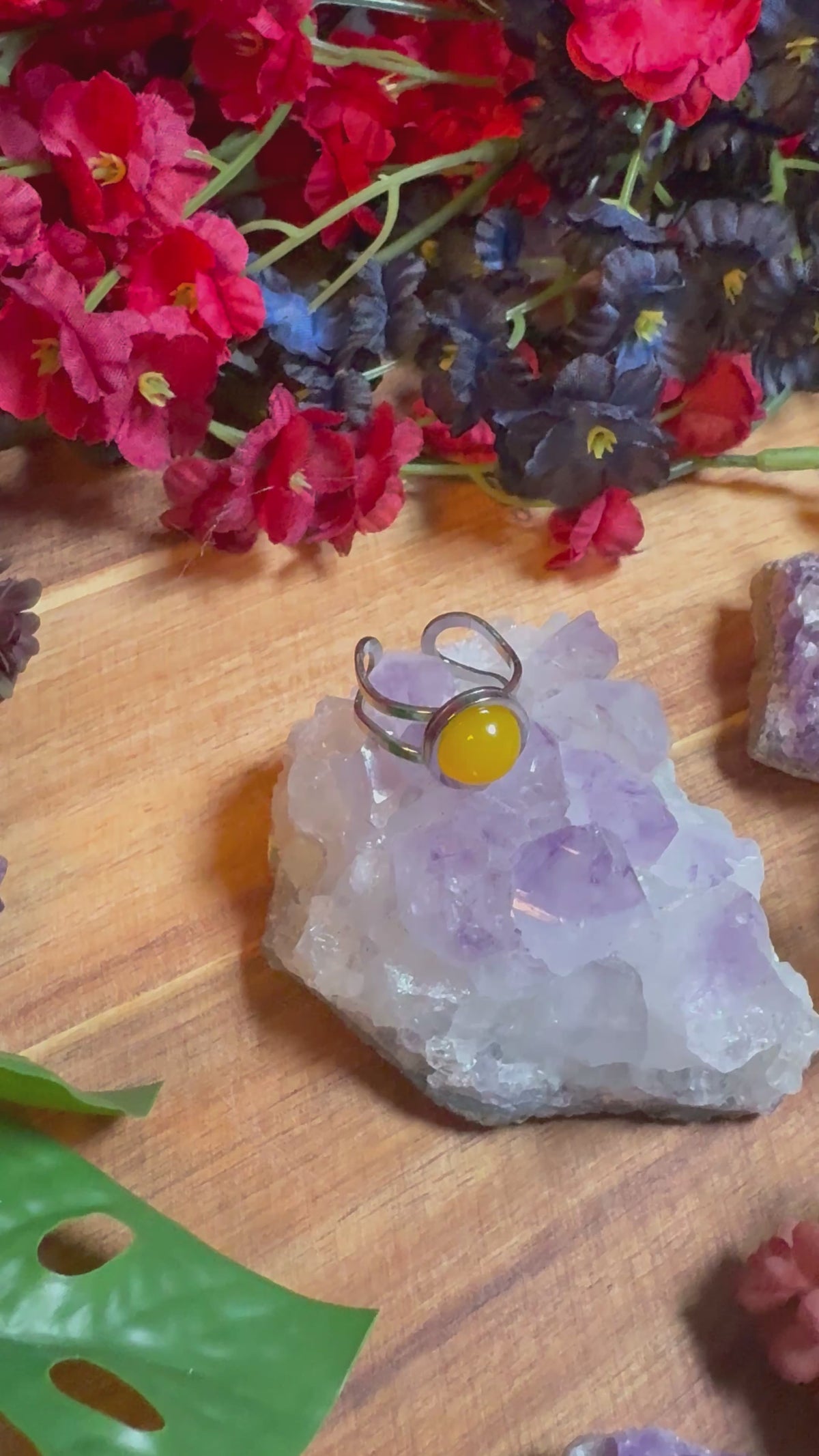 Yellow Agate Silver SoulFire Stainless Steel Adjustable Ring