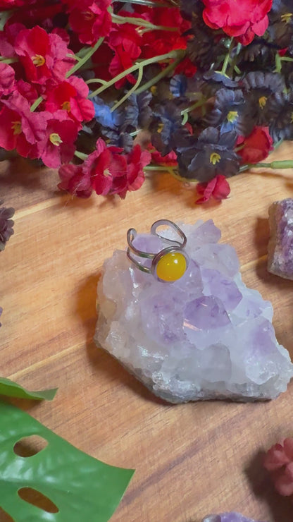 Yellow Agate Silver SoulFire Stainless Steel Adjustable Ring