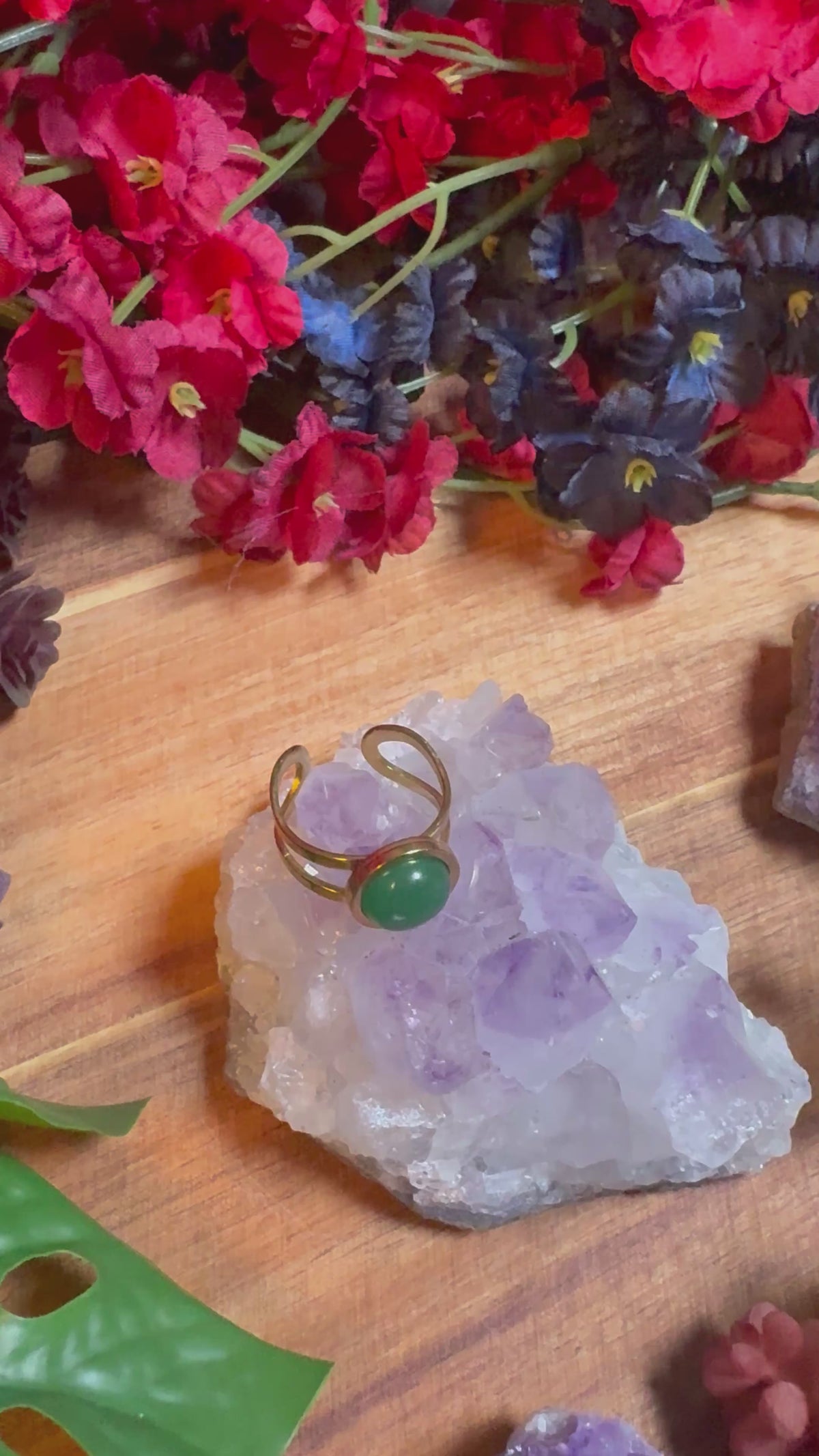 Green Aventurine Gold SoulFire Silver Stainless Steel Adjustable Ring