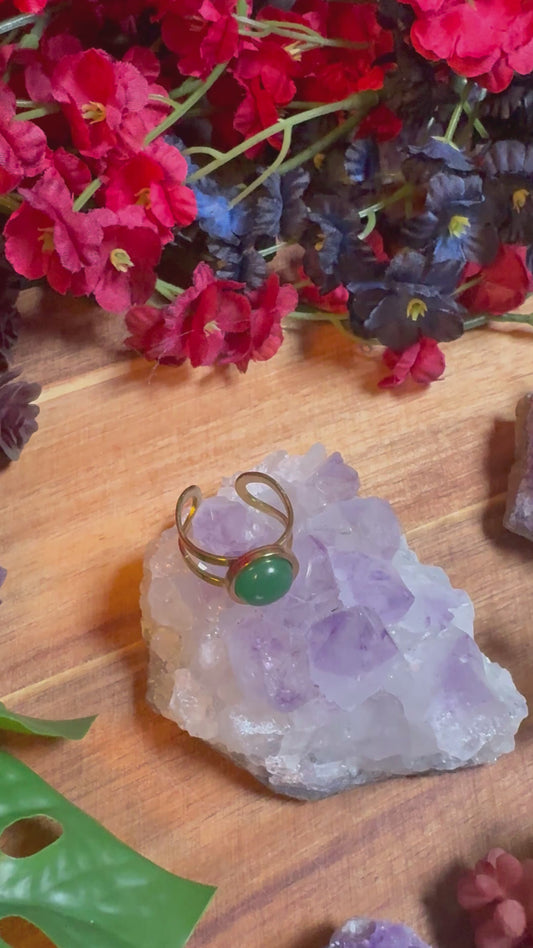 Green Aventurine Gold SoulFire Silver Stainless Steel Adjustable Ring