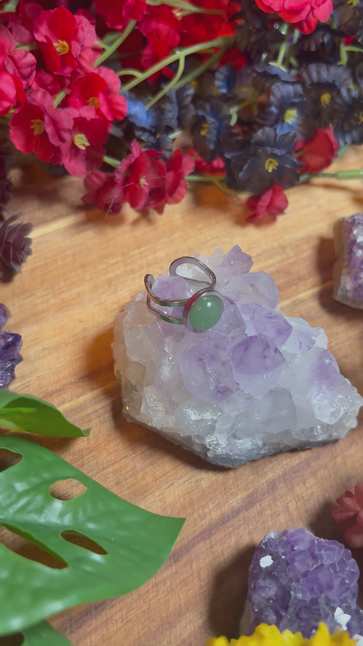 Green Aventurine Silver SoulFire Silver Stainless Steel Adjustable Ring