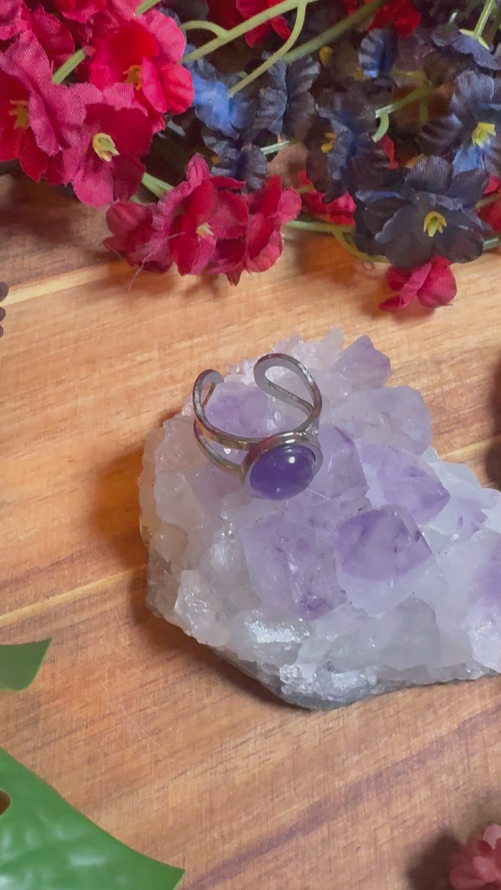 Amethyst SoulFire Silver Stainless Steel Adjustable Ring
